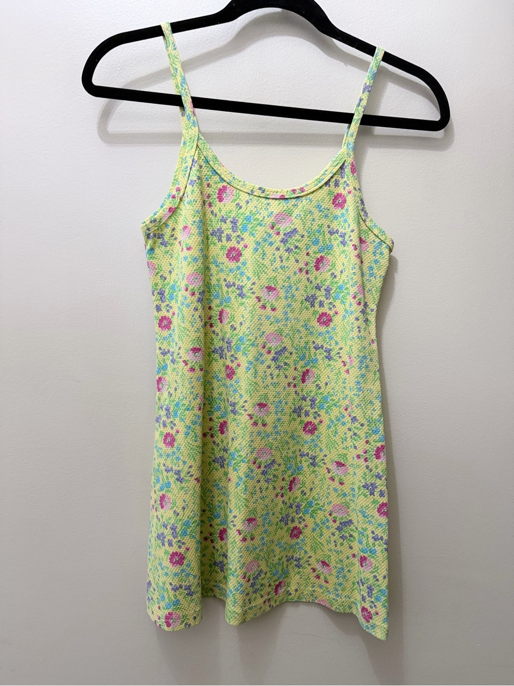 Vintage Y2K Butter Yellow Pastel Floral Mini Tank Dress Seersucker Girls 14/16 L